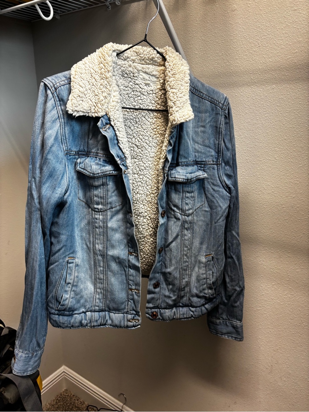 Thread & Supply Light Blue Denim Jacket with Cream Sherpa Collar